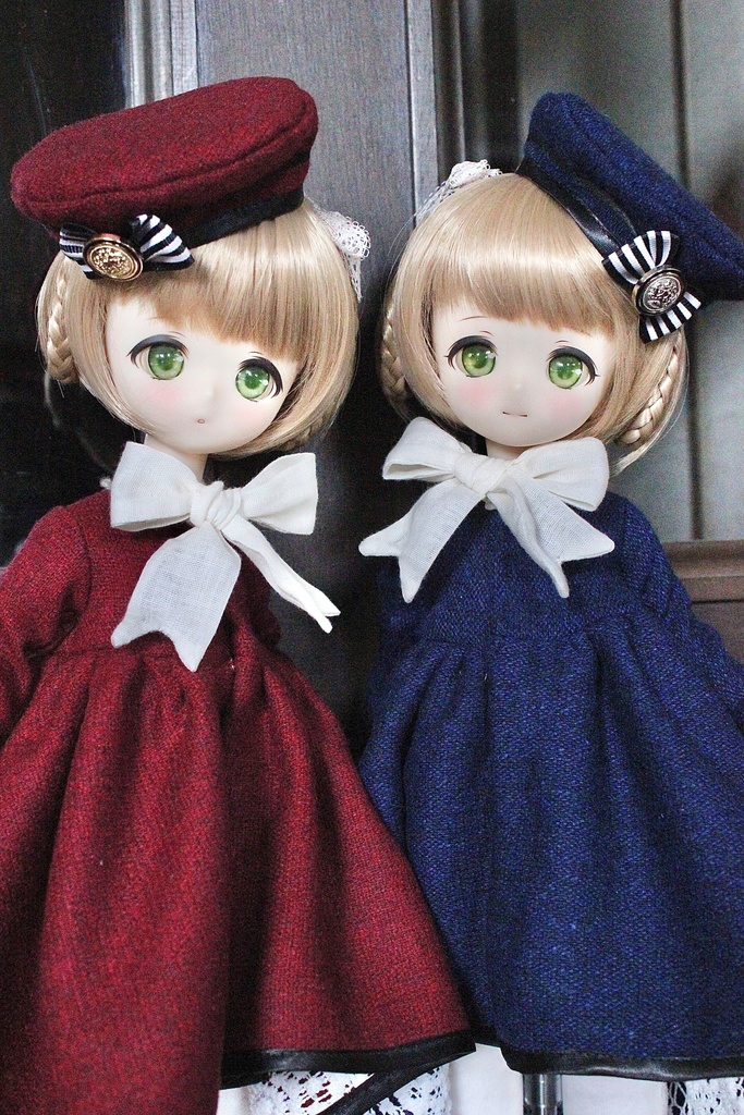 ■ダブルボタンのトレーンコートドレスのセット(KUMAKOちゃん、MDDさんジャストサイズ)冬の青薔薇