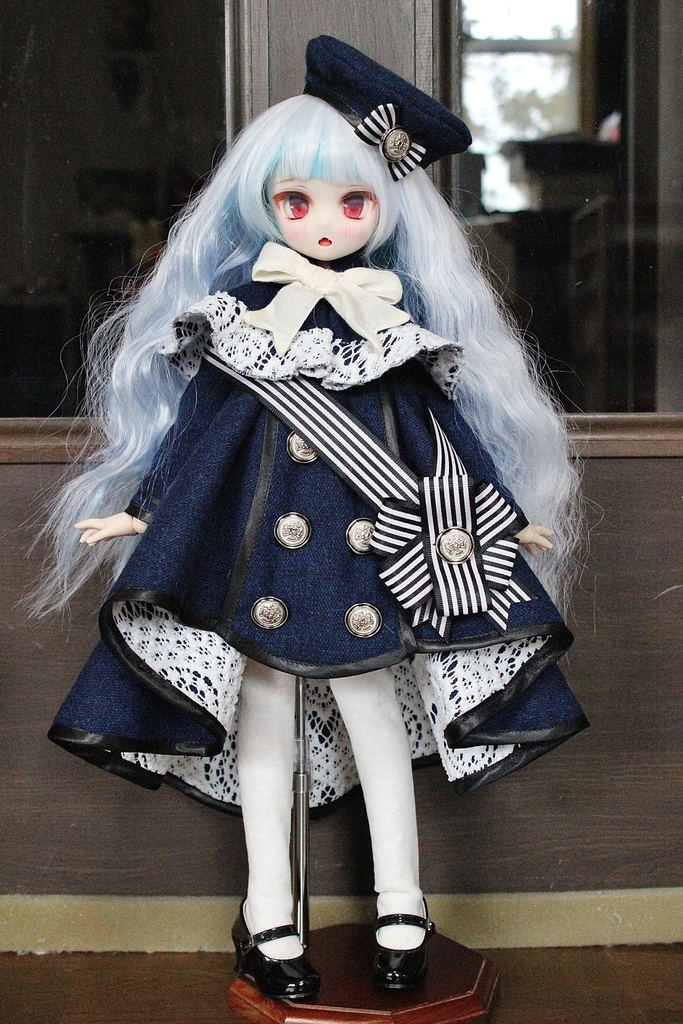 ■ダブルボタンのトレーンコートドレスのセット(KUMAKOちゃん、MDDさんジャストサイズ)冬の青薔薇