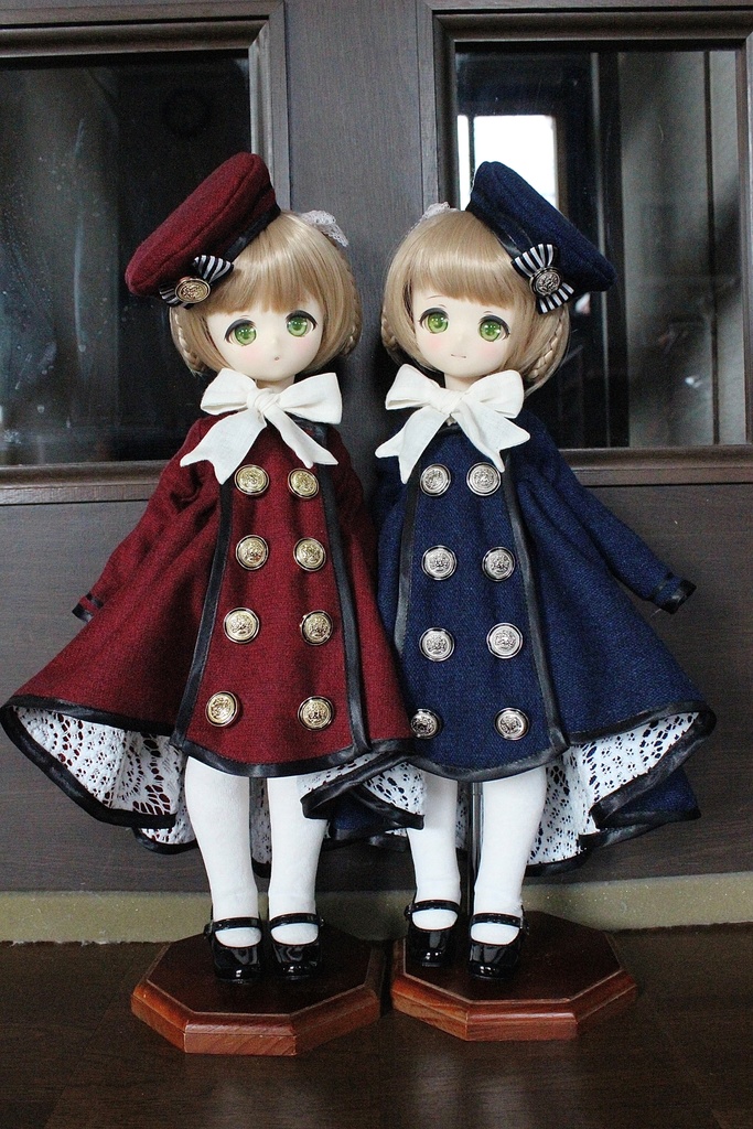 ■ダブルボタンのトレーンコートドレスのセット(KUMAKOちゃん、MDDさんジャストサイズ)冬の赤薔薇