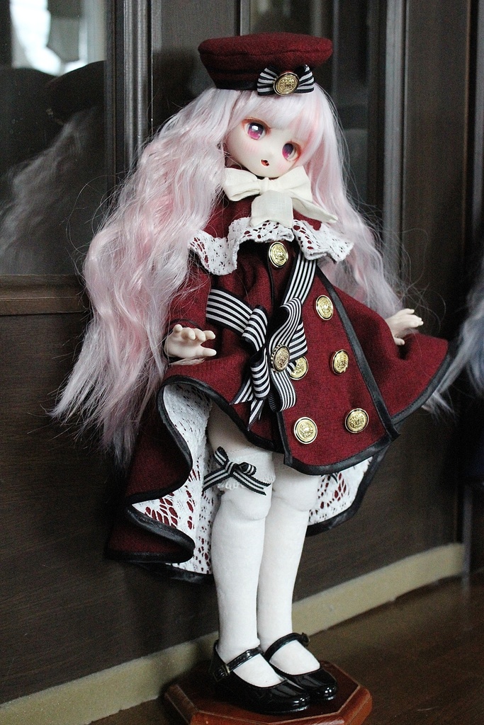 ■ダブルボタンのトレーンコートドレスのセット(KUMAKOちゃん、MDDさんジャストサイズ)冬の赤薔薇