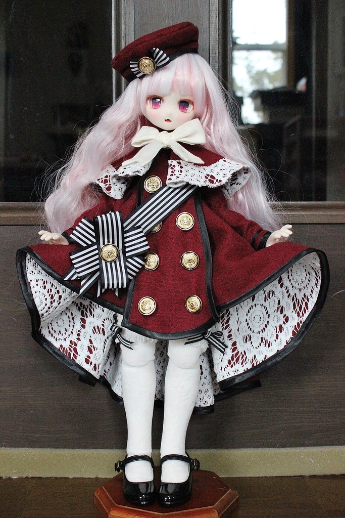 ■ダブルボタンのトレーンコートドレスのセット(KUMAKOちゃん、MDDさんジャストサイズ)冬の赤薔薇