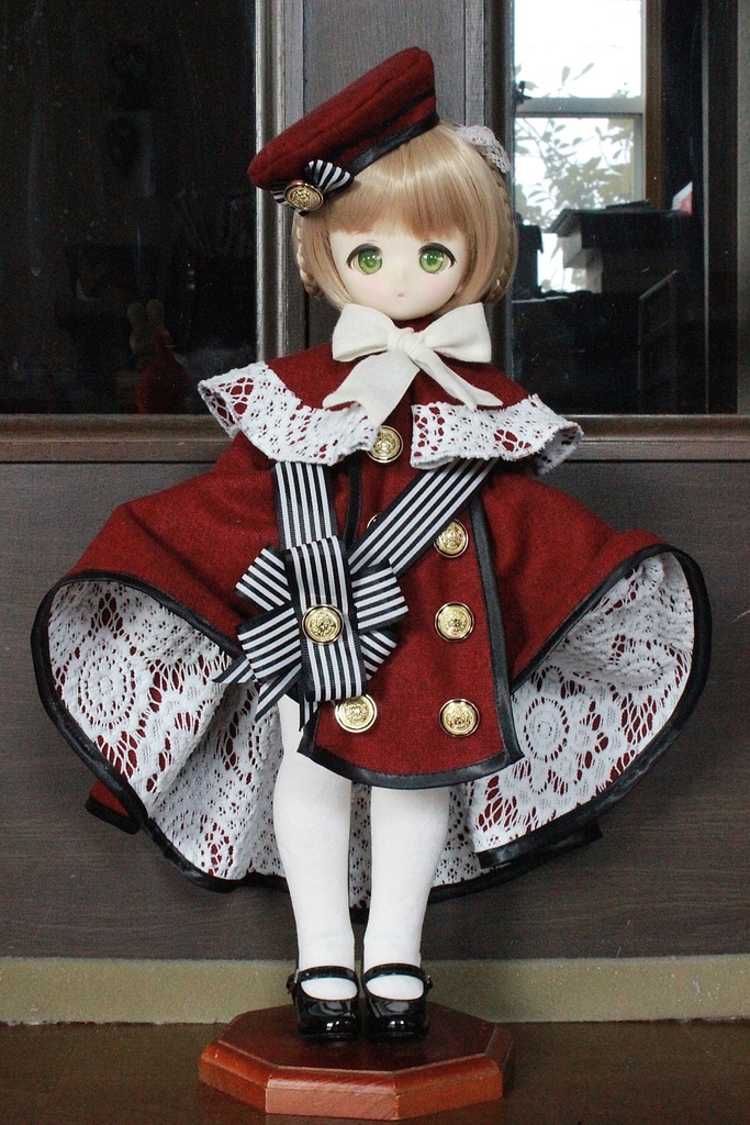 ■ダブルボタンのトレーンコートドレスのセット(KUMAKOちゃん、MDDさんジャストサイズ)冬の赤薔薇