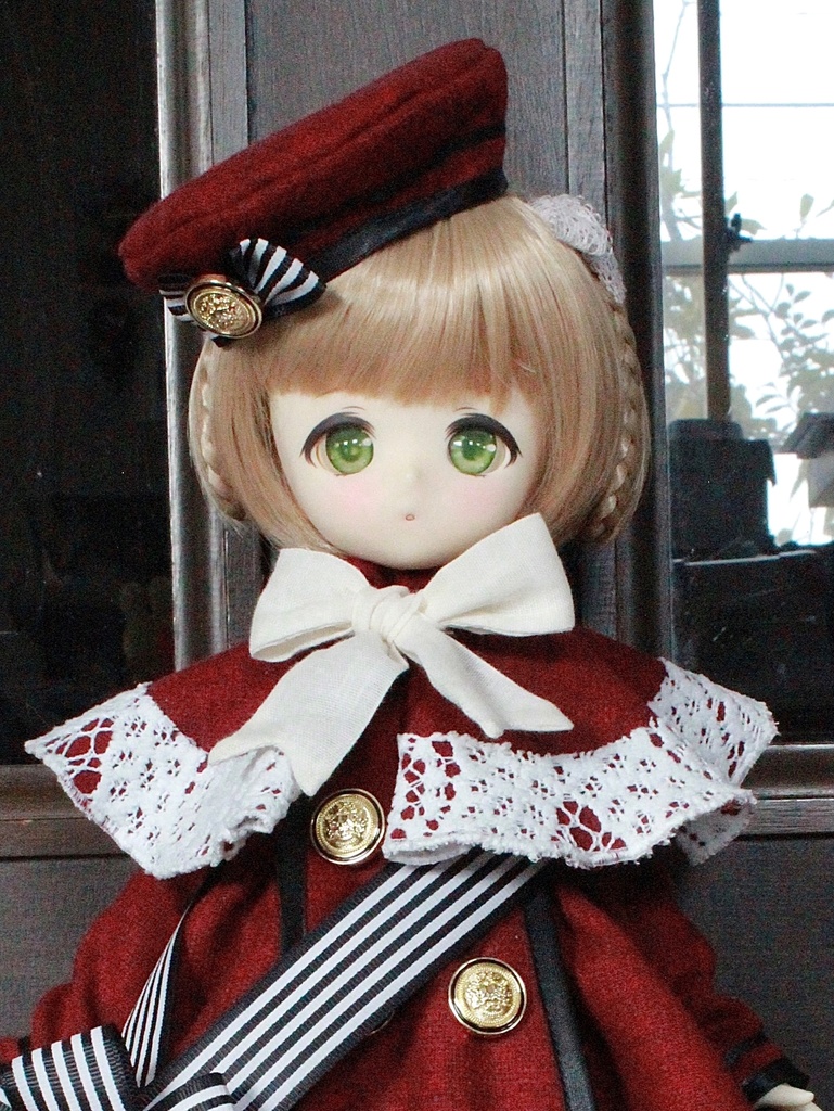  ■ダブルボタンのトレーンコートドレスのセット(KUMAKOちゃん、MDDさんジャストサイズ)冬の赤薔薇