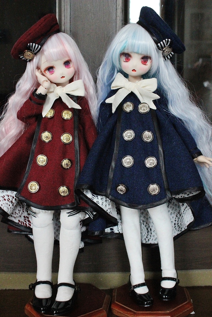 ■ダブルボタンのトレーンコートドレスのセット(KUMAKOちゃん、MDDさんジャストサイズ)冬の赤薔薇