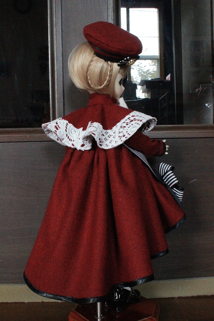 ■ダブルボタンのトレーンコートドレスのセット(KUMAKOちゃん、MDDさんジャストサイズ)冬の赤薔薇