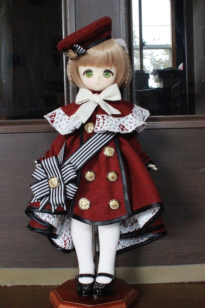 ■ダブルボタンのトレーンコートドレスのセット(KUMAKOちゃん、MDDさんジャストサイズ)冬の赤薔薇