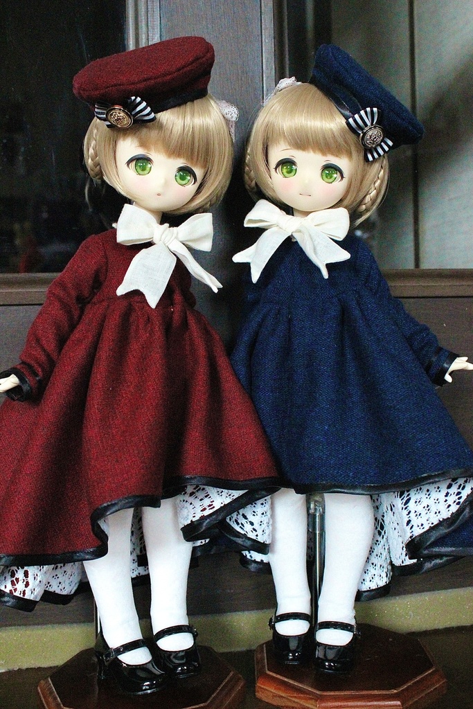 ■ダブルボタンのトレーンコートドレスのセット(KUMAKOちゃん、MDDさんジャストサイズ)冬の赤薔薇