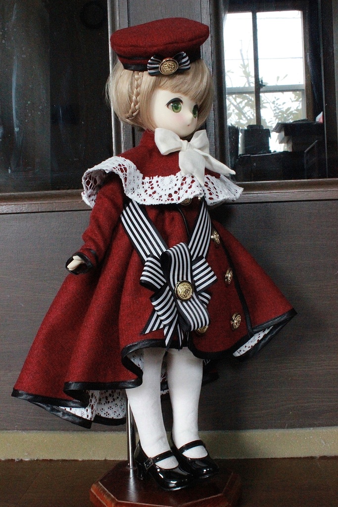 ■ダブルボタンのトレーンコートドレスのセット(KUMAKOちゃん、MDDさんジャストサイズ)冬の赤薔薇