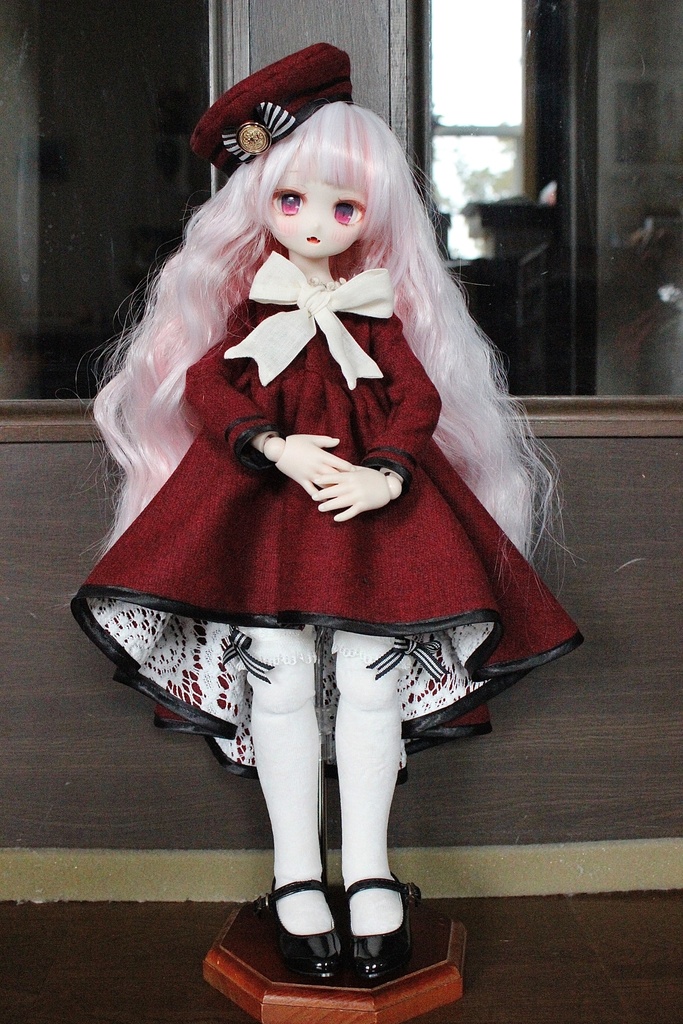 ■ダブルボタンのトレーンコートドレスのセット(KUMAKOちゃん、MDDさんジャストサイズ)冬の赤薔薇