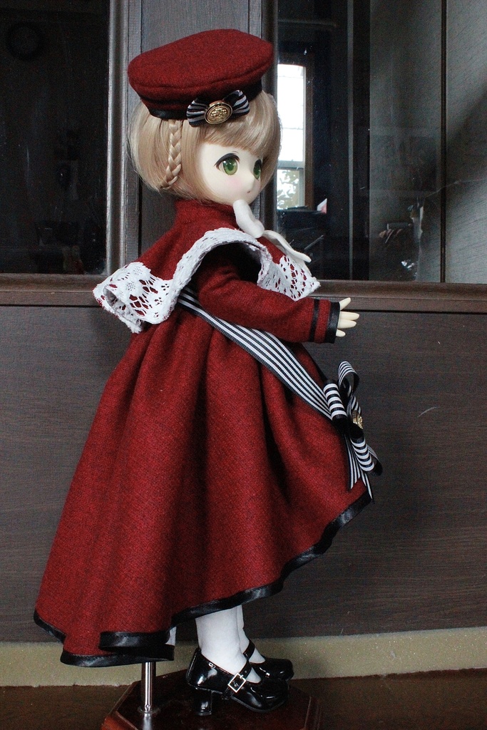 ■ダブルボタンのトレーンコートドレスのセット(KUMAKOちゃん、MDDさんジャストサイズ)冬の赤薔薇