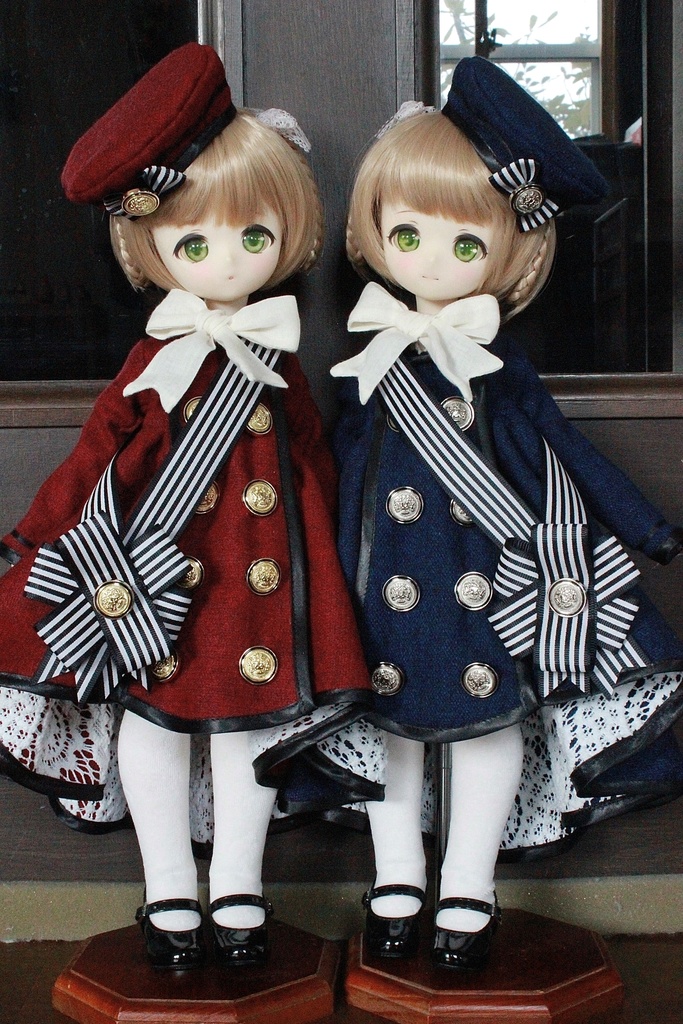 ■ダブルボタンのトレーンコートドレスのセット(KUMAKOちゃん、MDDさんジャストサイズ)冬の赤薔薇