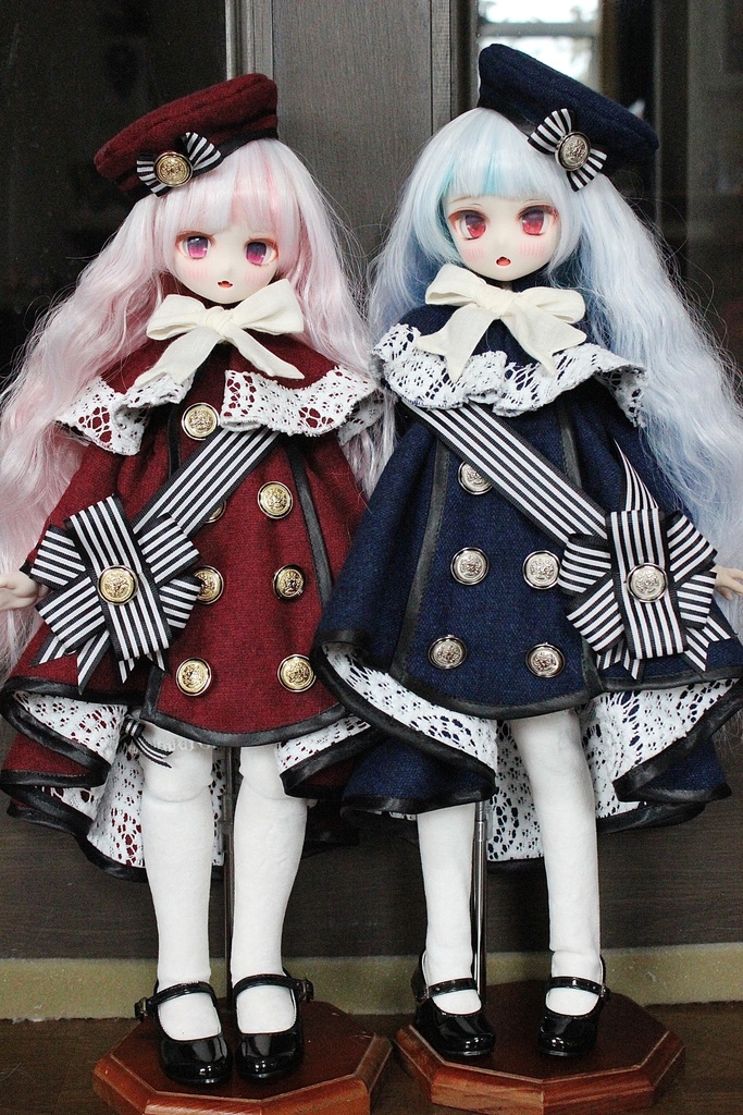 ■ダブルボタンのトレーンコートドレスのセット(KUMAKOちゃん、MDDさんジャストサイズ)冬の赤薔薇