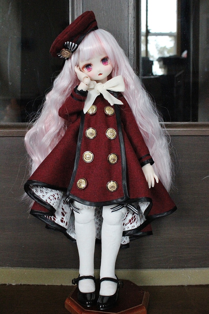 ■ダブルボタンのトレーンコートドレスのセット(KUMAKOちゃん、MDDさんジャストサイズ)冬の赤薔薇