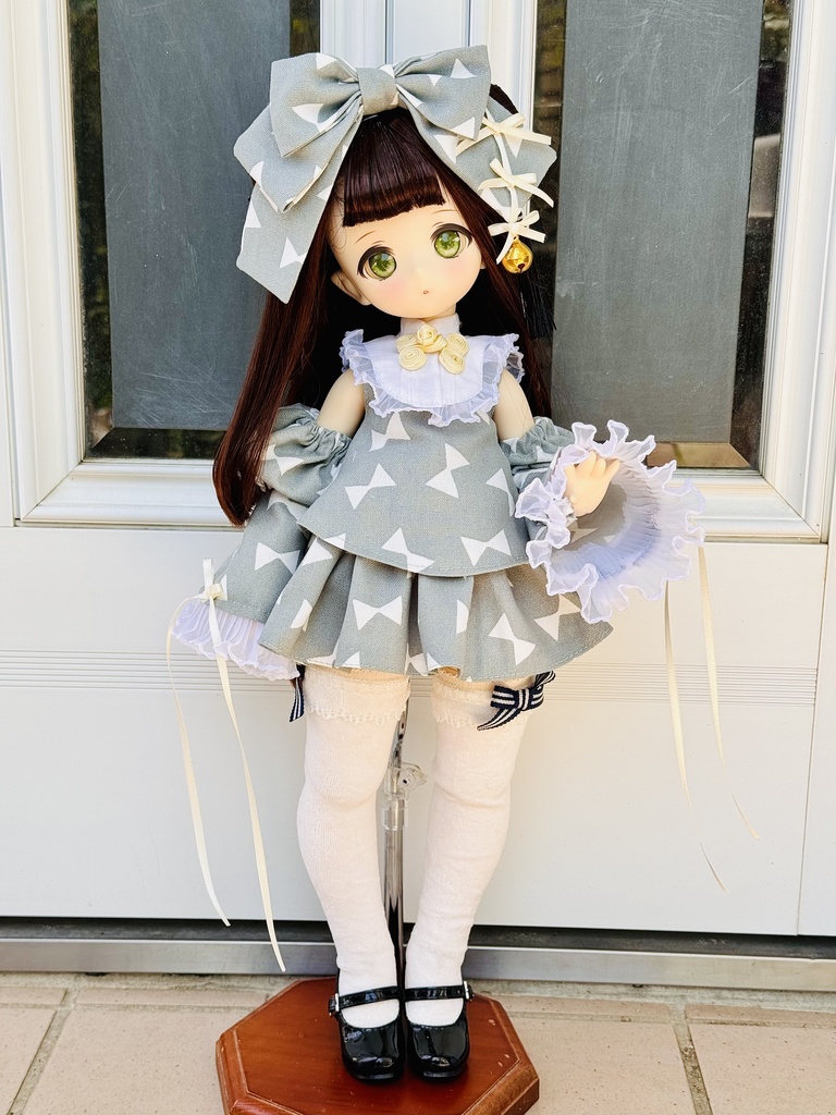 ■KUMAKOちゃん&MDDさん(40cmドール)用シノワズリロリータセット(くすみサックス)