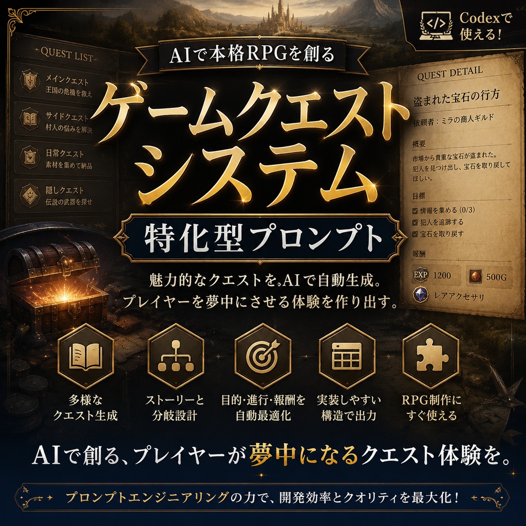 ゲームクエストシステム特化型プロンプト