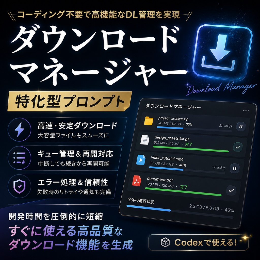 ダウンロードマネージャー特化型プロンプト