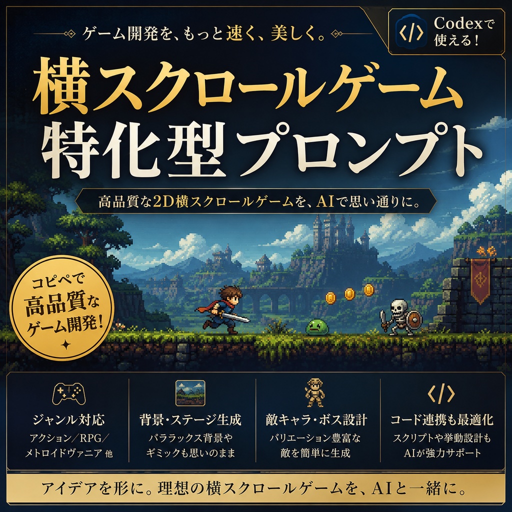 横スクロールゲーム特化型プロンプト