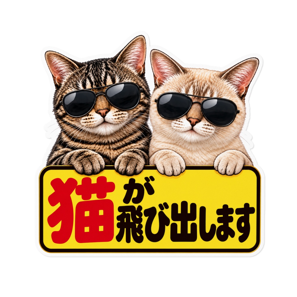 圧つよ猫ステッカー｜猫が飛び出します｜銀次郎＆Q太郎
