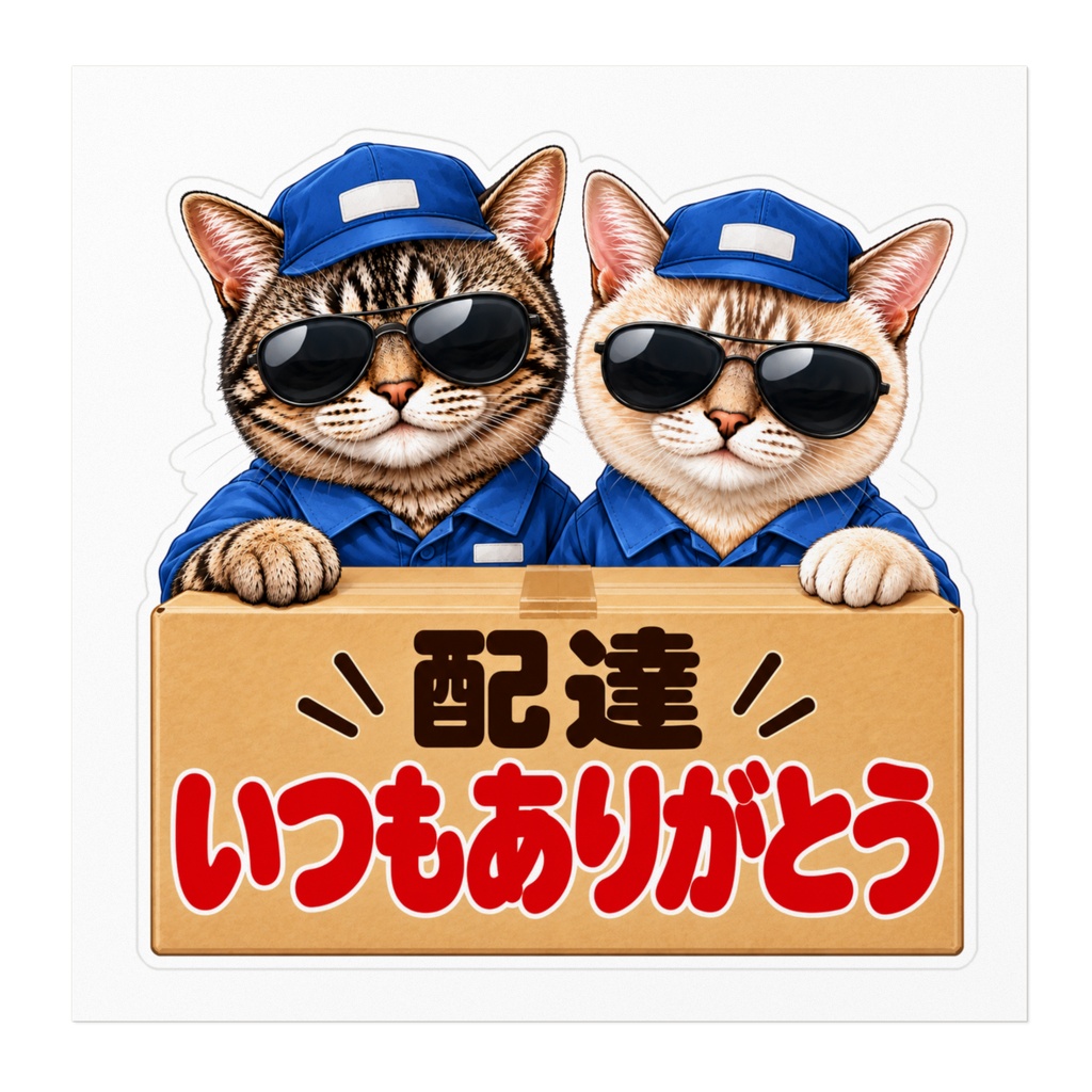 圧つよ猫ステッカー|配達いつもありがとう|銀次郎&Q太郎