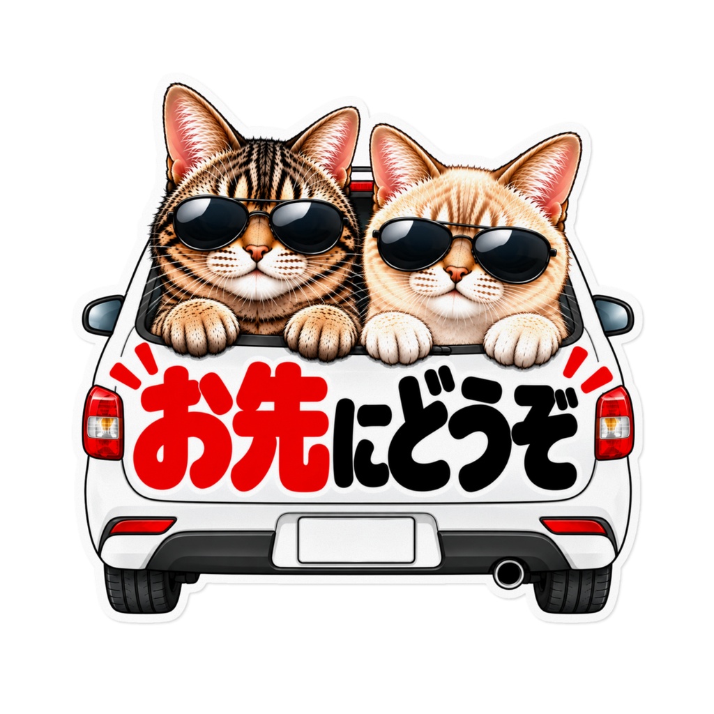 圧つよ猫ステッカー｜お先にどうぞ｜銀次郎＆Q太郎