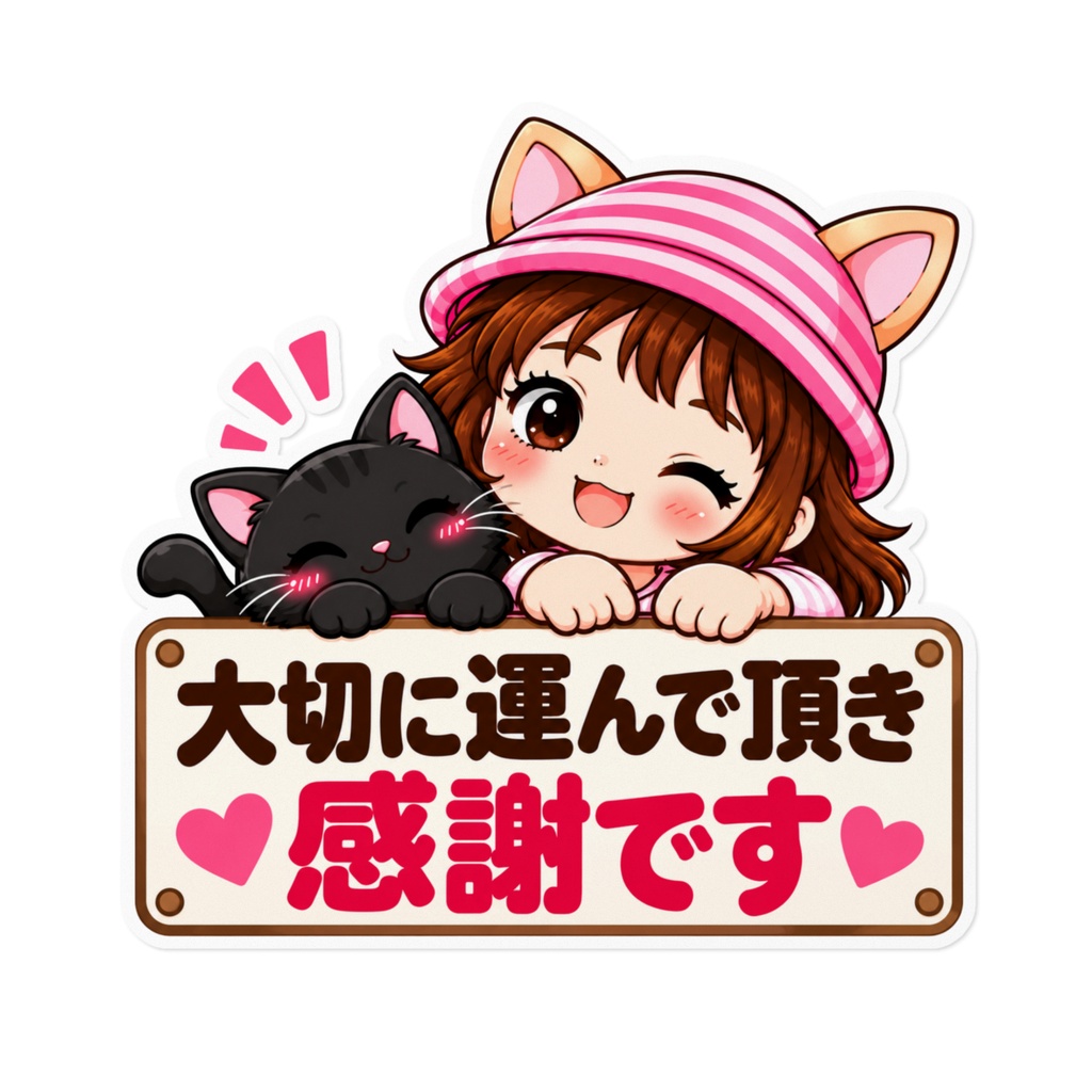 ひーちゃんの猫耳ちゃんステッカー｜大切に運んで頂き感謝です