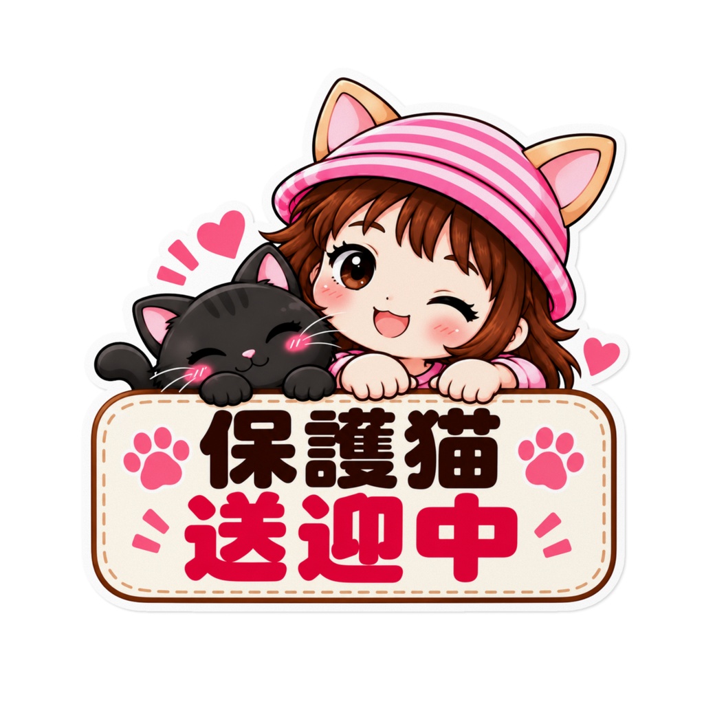 ひーちゃんの猫耳ちゃんステッカー｜保護猫送迎中