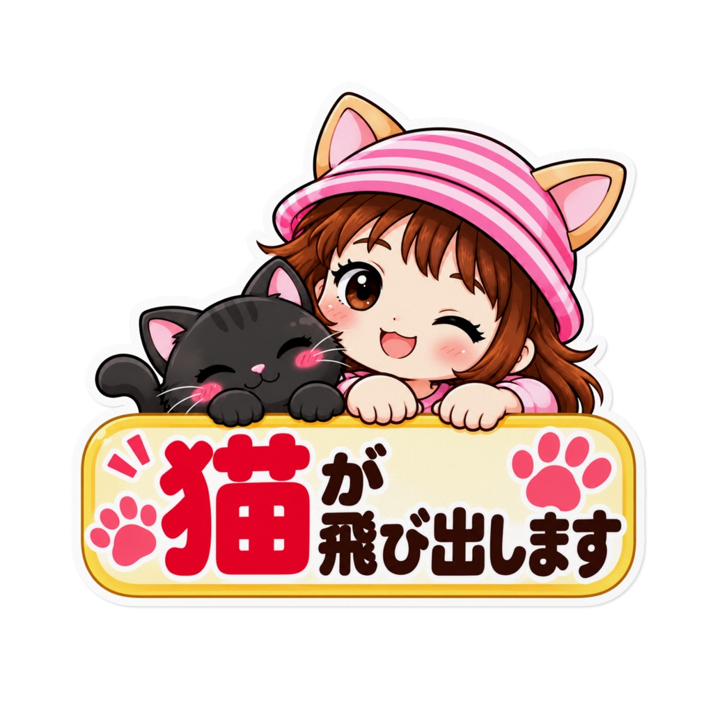 ひーちゃんの猫耳ちゃんステッカー｜猫が飛び出します