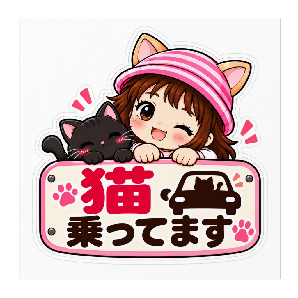 ひーちゃんの猫耳ちゃんステッカー|猫乗ってます