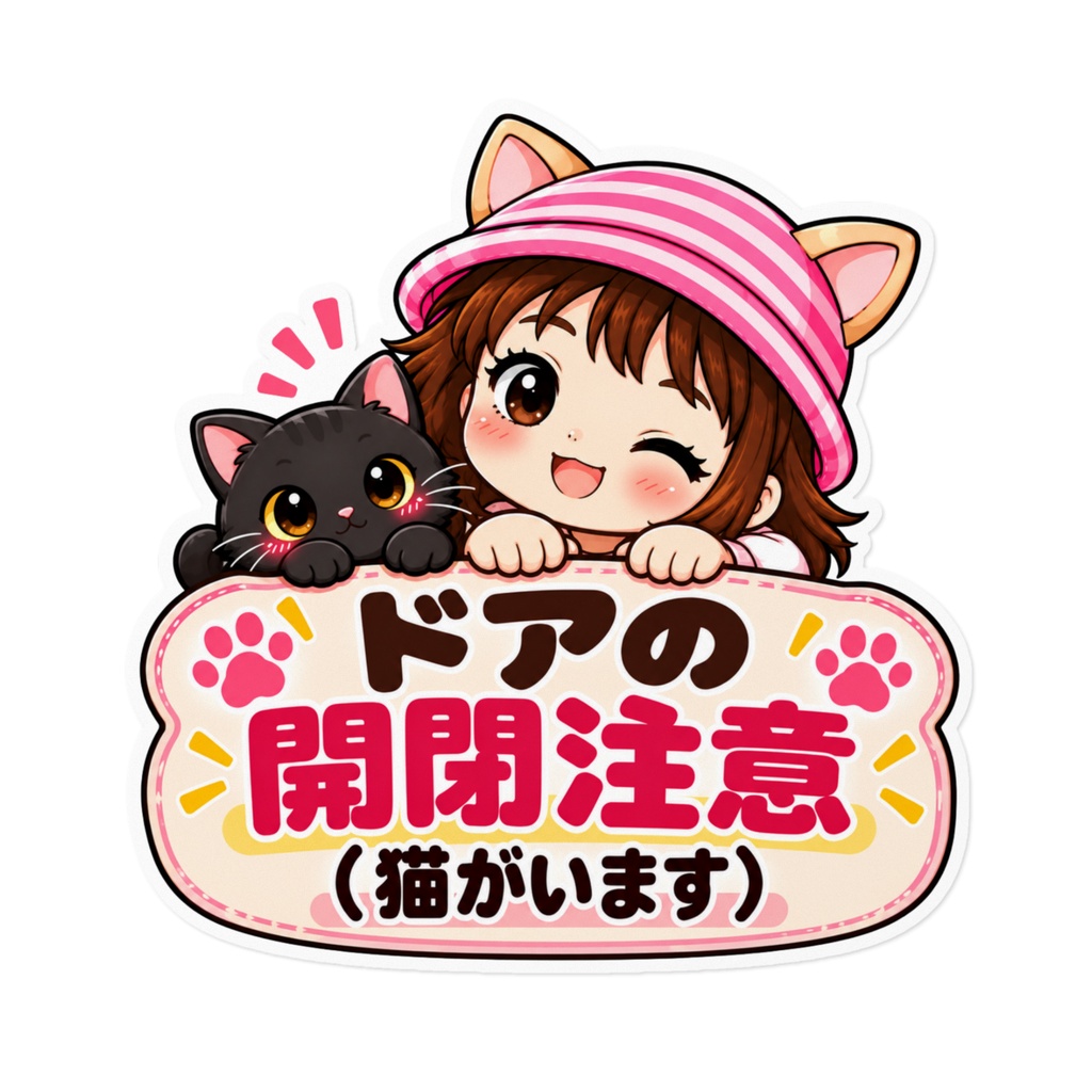 ひーちゃんの猫耳ちゃんステッカー｜ドアの開閉注意（猫がいます）