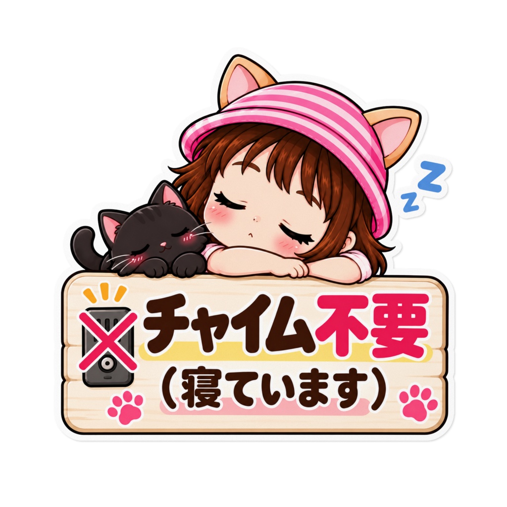 タイトル ひーちゃんの猫耳ちゃんステッカー｜チャイム不要（寝ています）