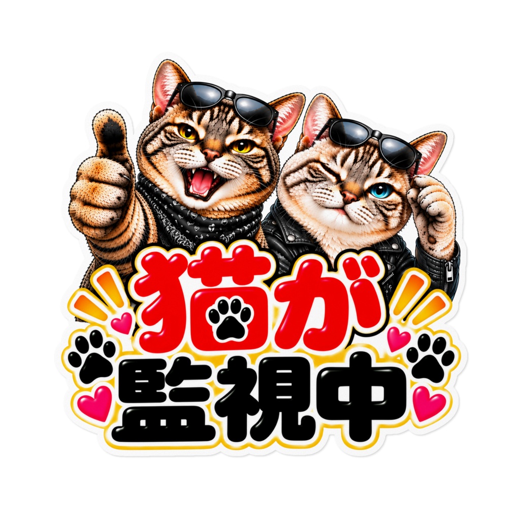 圧つよ猫ステッカー｜猫が監視中｜車｜玄関ドア