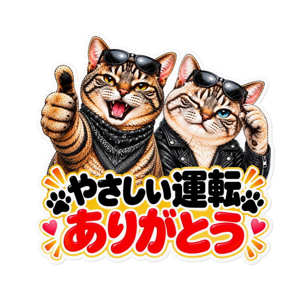 圧つよ猫ステッカー｜やさしい運転ありがとう｜車用