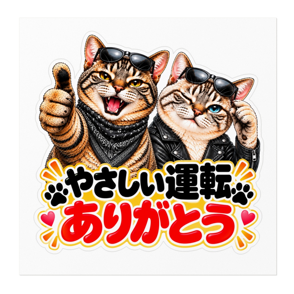 圧つよ猫ステッカー|やさしい運転ありがとう|車用