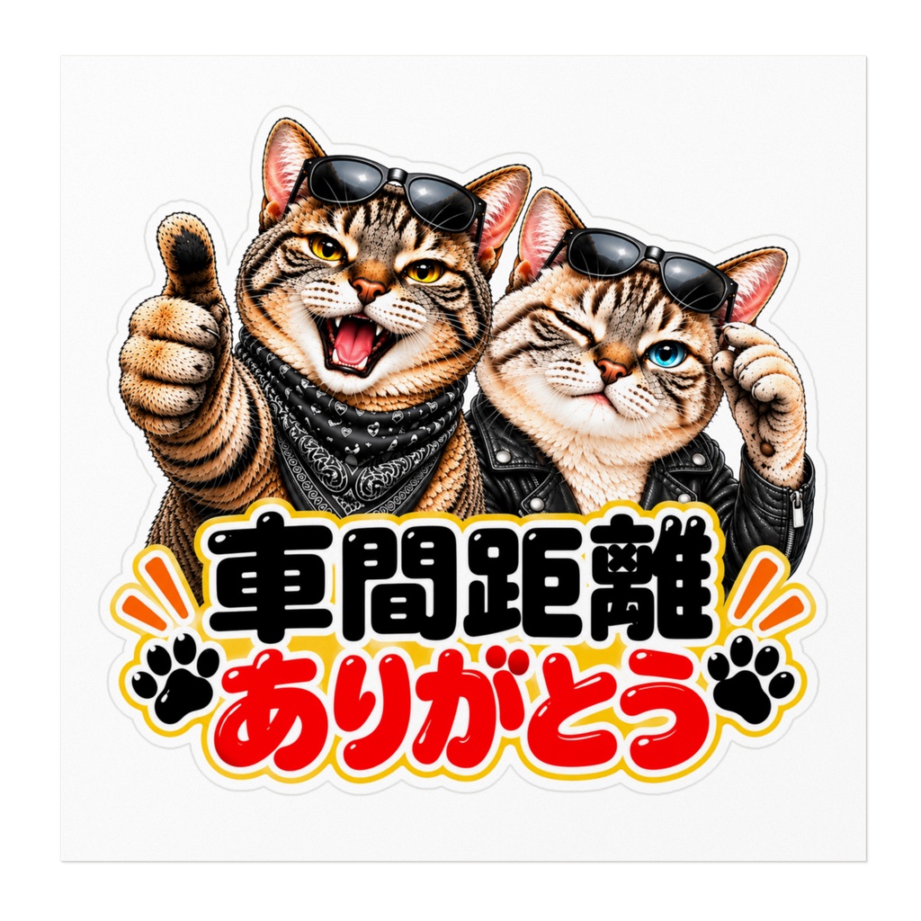 圧つよ猫ステッカー|車間距離ありがとう|車用ステッカー