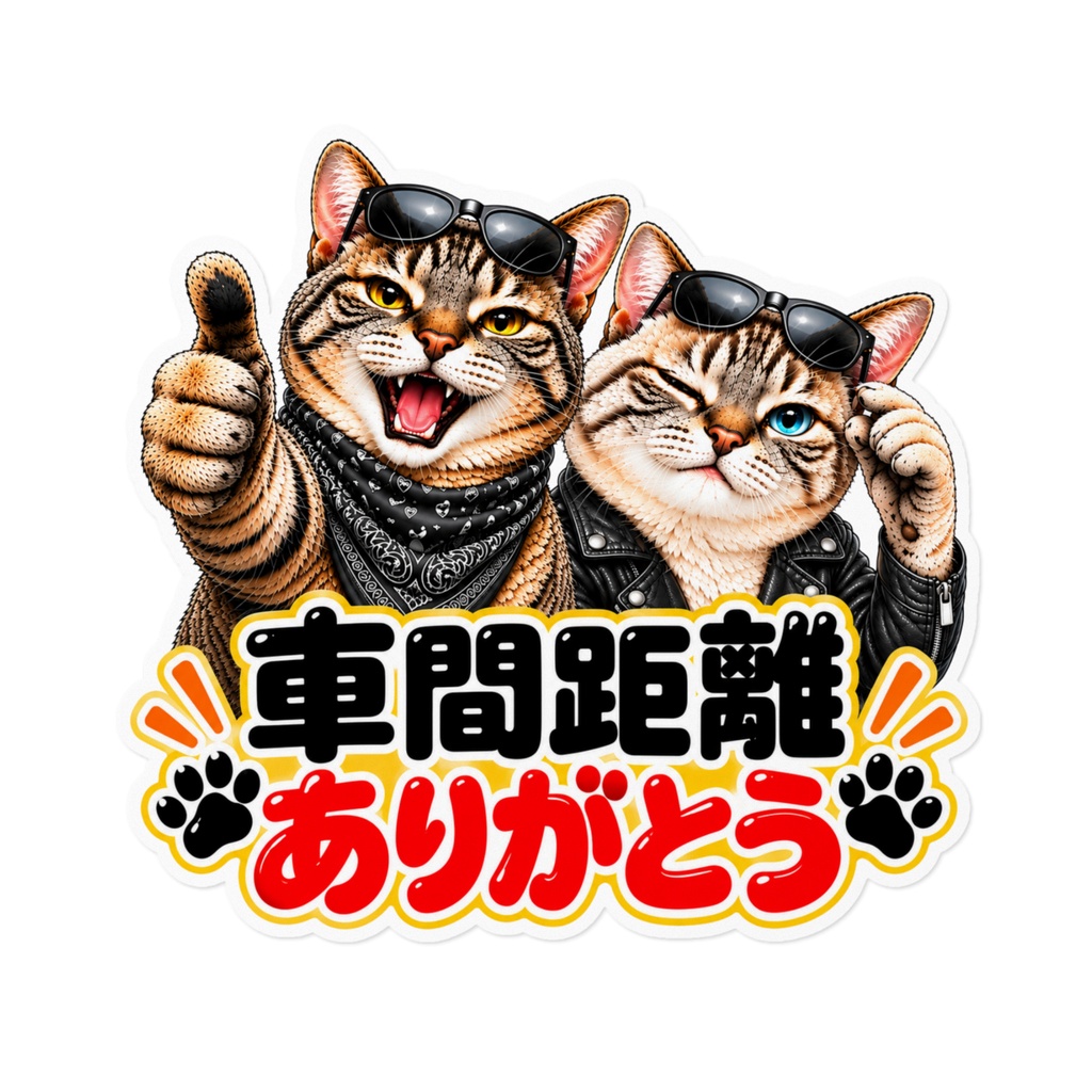 圧つよ猫ステッカー｜車間距離ありがとう｜車用ステッカー