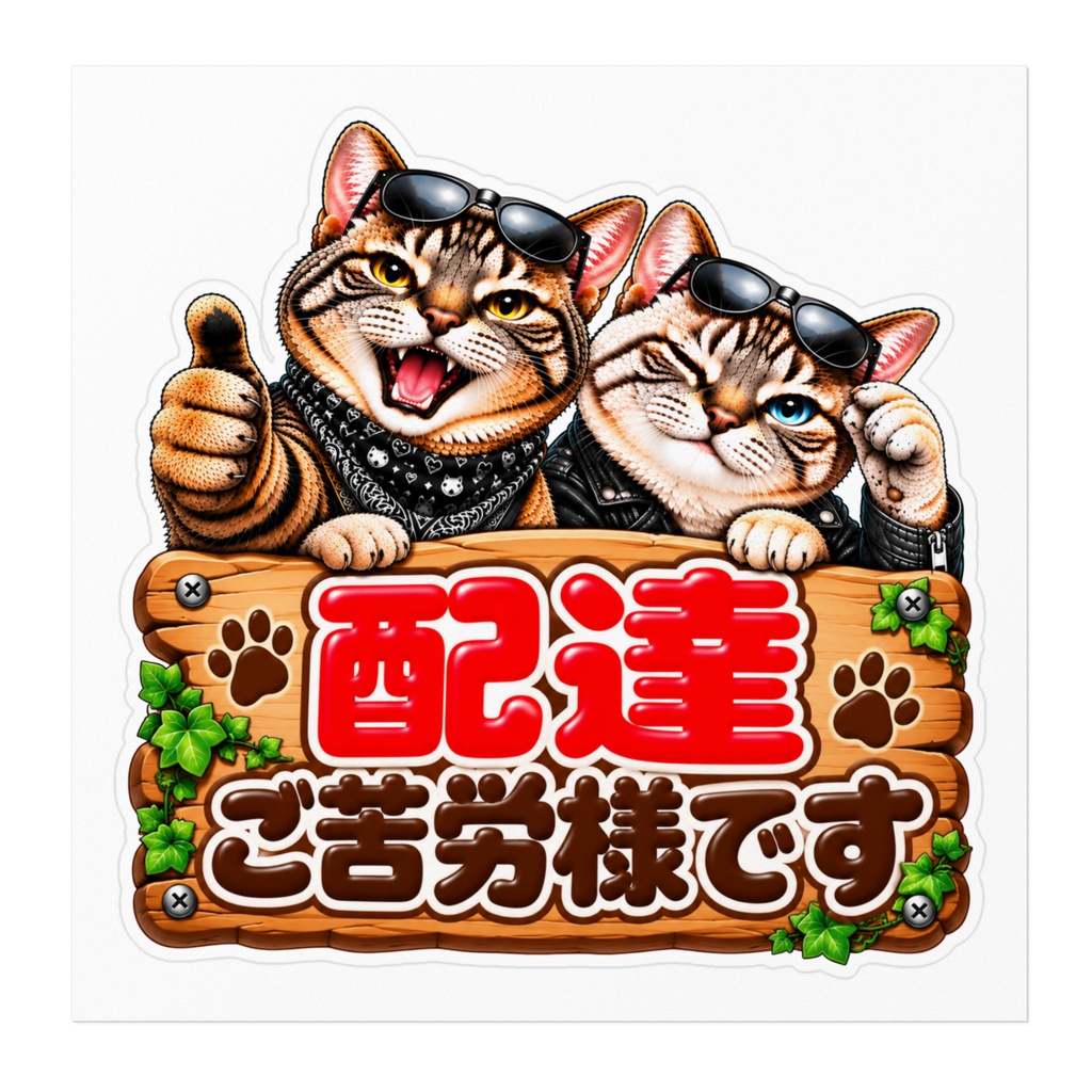 圧つよ猫ステッカー|配達ご苦労様です|玄関ドア|宅配