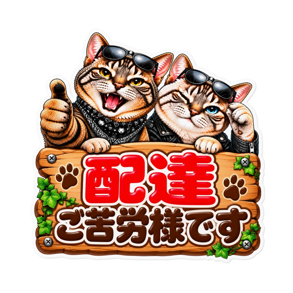 圧つよ猫ステッカー｜配達ご苦労様です｜玄関ドア｜宅配