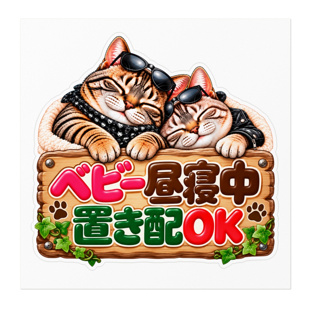 圧つよ猫ステッカー|ベビー昼寝中|置き配OK