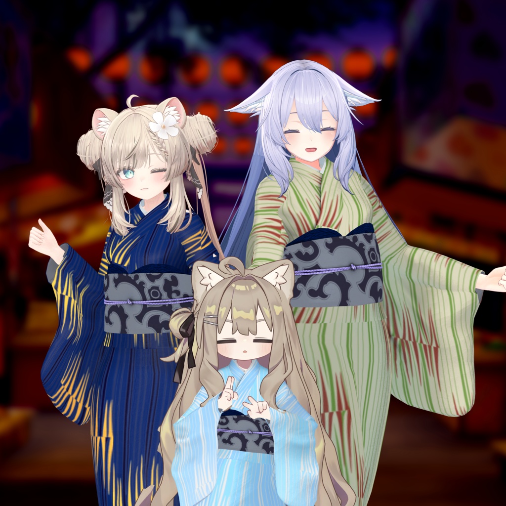 【XWear対応】VRChat向け3Dアバター浴衣「ブラウジングストライプ」