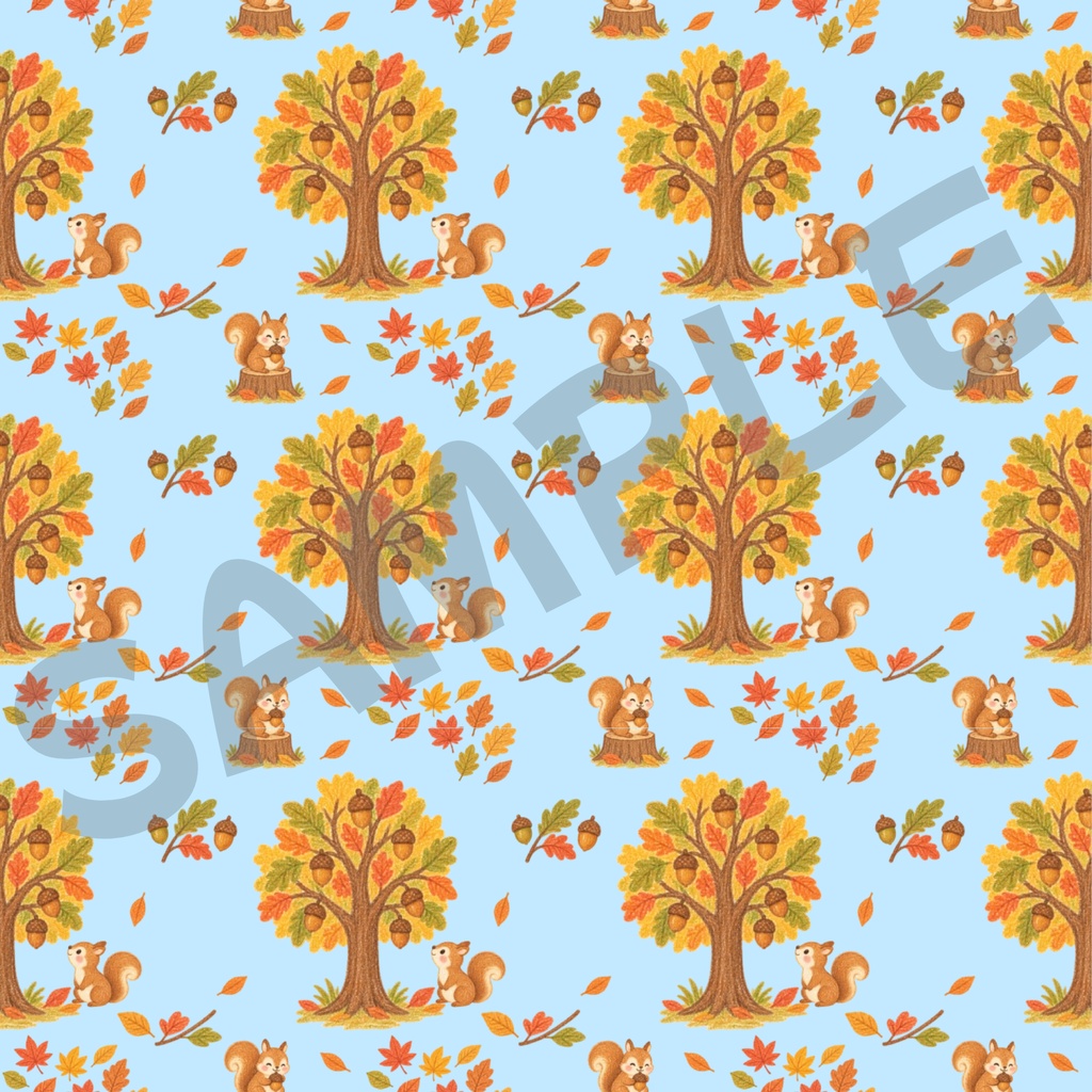 【デジタル素材】リスと秋の森パターンペーパー🐿️🍂