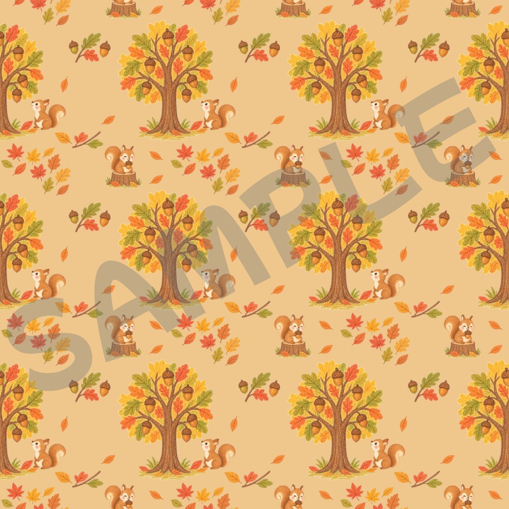 【デジタル素材】リスと秋の森パターンペーパー🐿️🍂