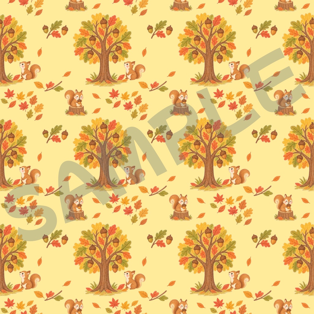 【デジタル素材】リスと秋の森パターンペーパー🐿️🍂