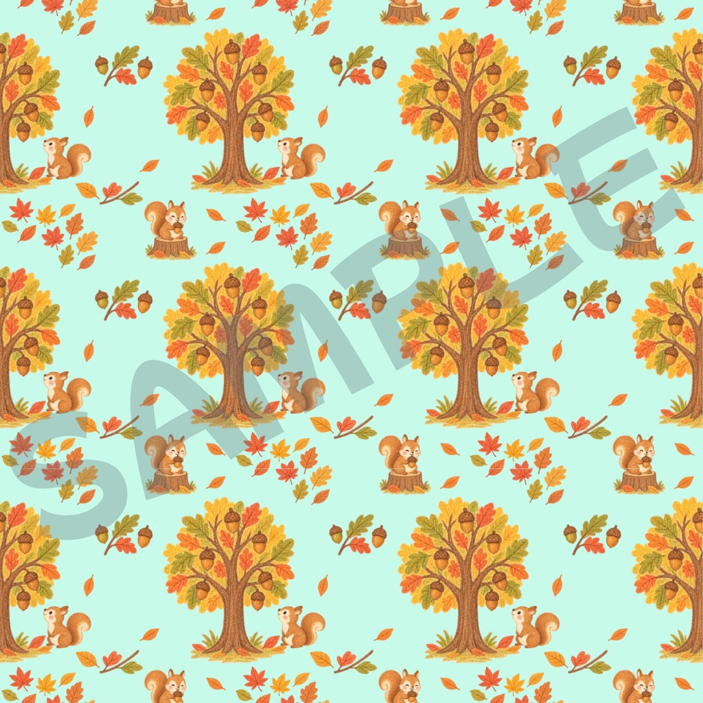 【デジタル素材】リスと秋の森パターンペーパー🐿️🍂