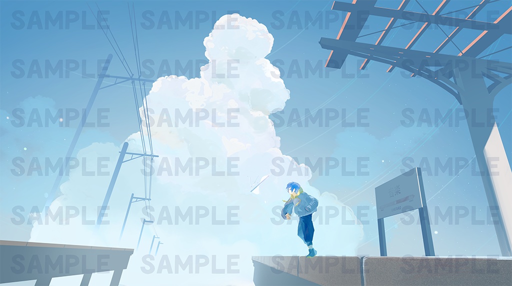 【壁紙用画像】青空と夕暮れの描き下ろしイラスト