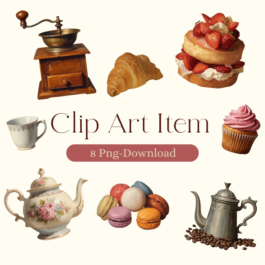 【ちいさなアトリエ】コーヒー＆スイーツ素材（全8種）｜PNG背景透過
