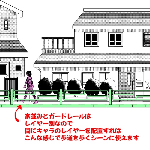 【背景データ】住宅街背景(真横から)【clip、psd形式】