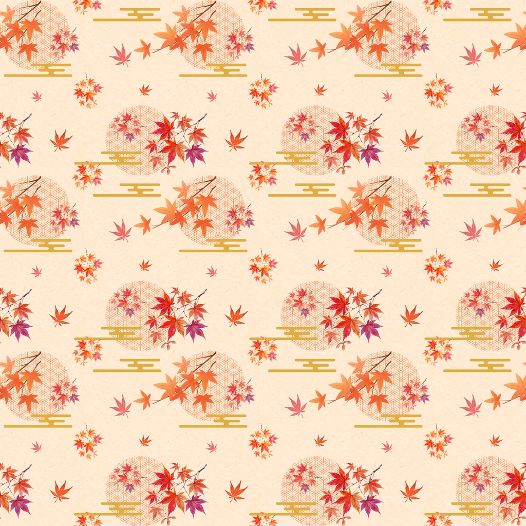 和風柄デジタルペーパー 秋色編 Vol.1 紅葉 12枚セット Japanese Traditional Digital Paper Autumn Collection Vol.1 Maple Leaves
