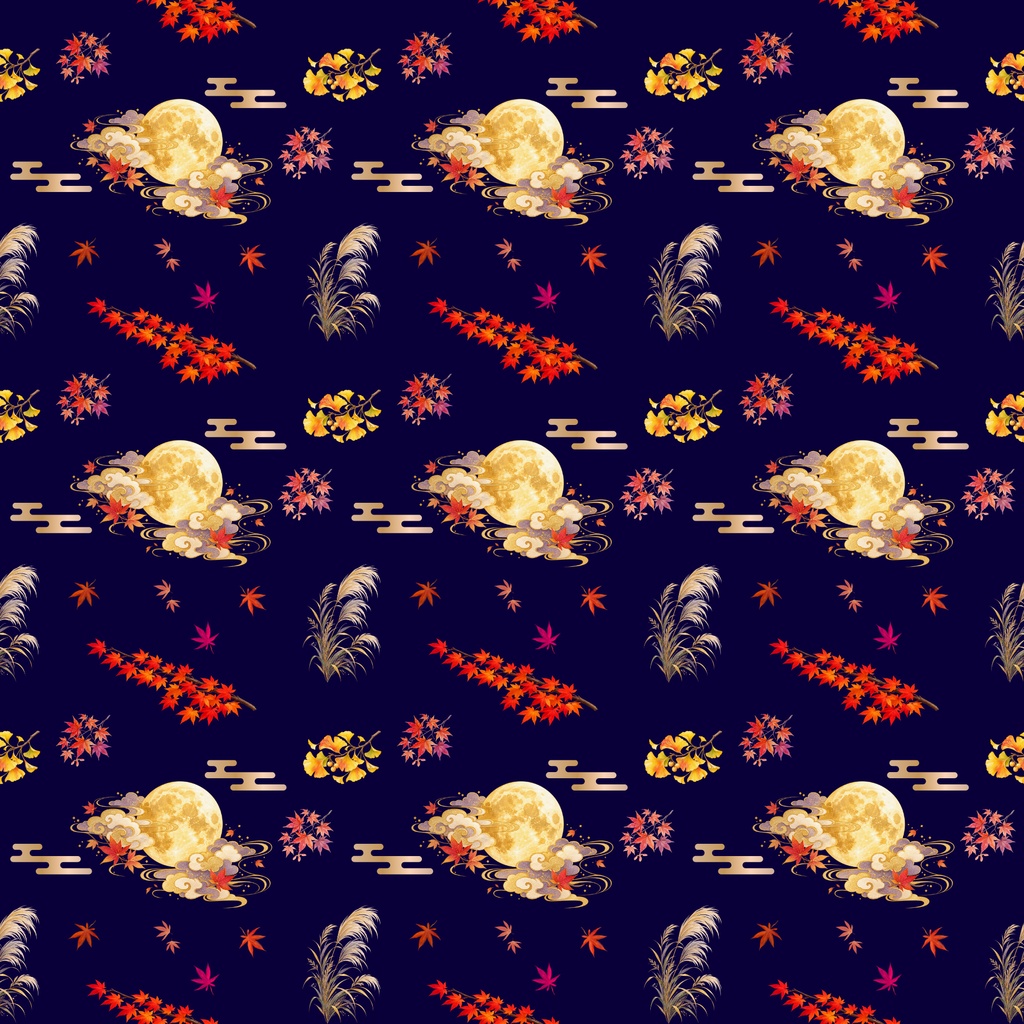 和風柄 デジタルペーパー 秋色編 Vol.2 紅葉 × お月見コレクション(12枚セット)**Japanese Traditional Digital Paper Autumn Collection Vol.2 Maple Leaves & Moon Motifs (12 Sheets)**