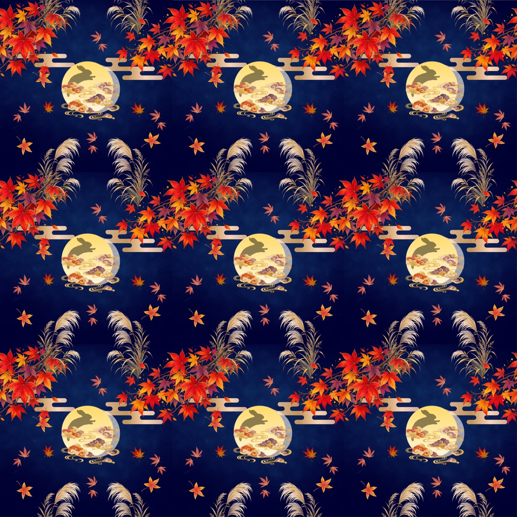 和風柄 デジタルペーパー 秋色編 Vol.2 紅葉 × お月見コレクション(12枚セット)**Japanese Traditional Digital Paper Autumn Collection Vol.2 Maple Leaves & Moon Motifs (12 Sheets)**