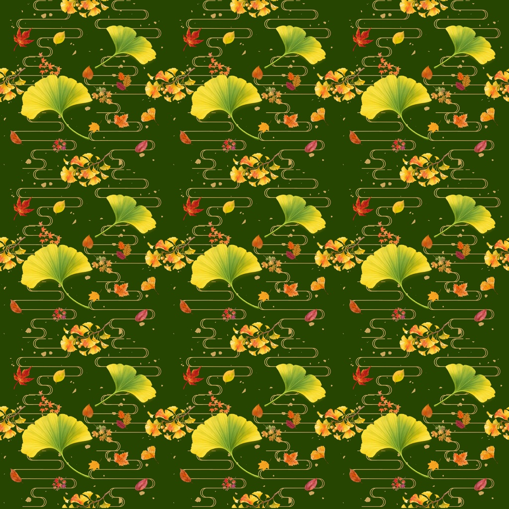 和風柄デジタルペーパー 秋色編 Vol.3 イチョウ(12枚セット)**Japanese Traditional Digital Paper Autumn Collection Ginkgo Motifs (12 Sheets)**